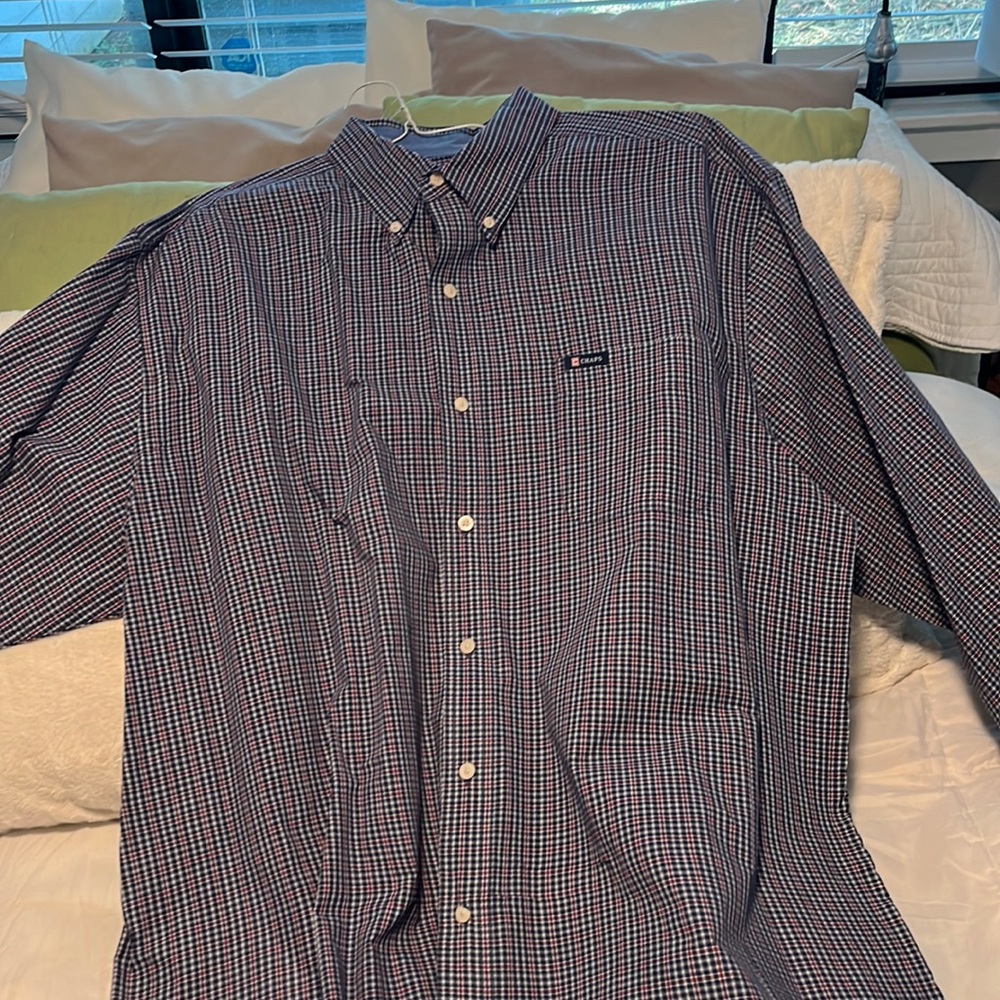 Ralph Lauren Chaps long sleeve shirt. Blue, white and red checked. Size 3XL.